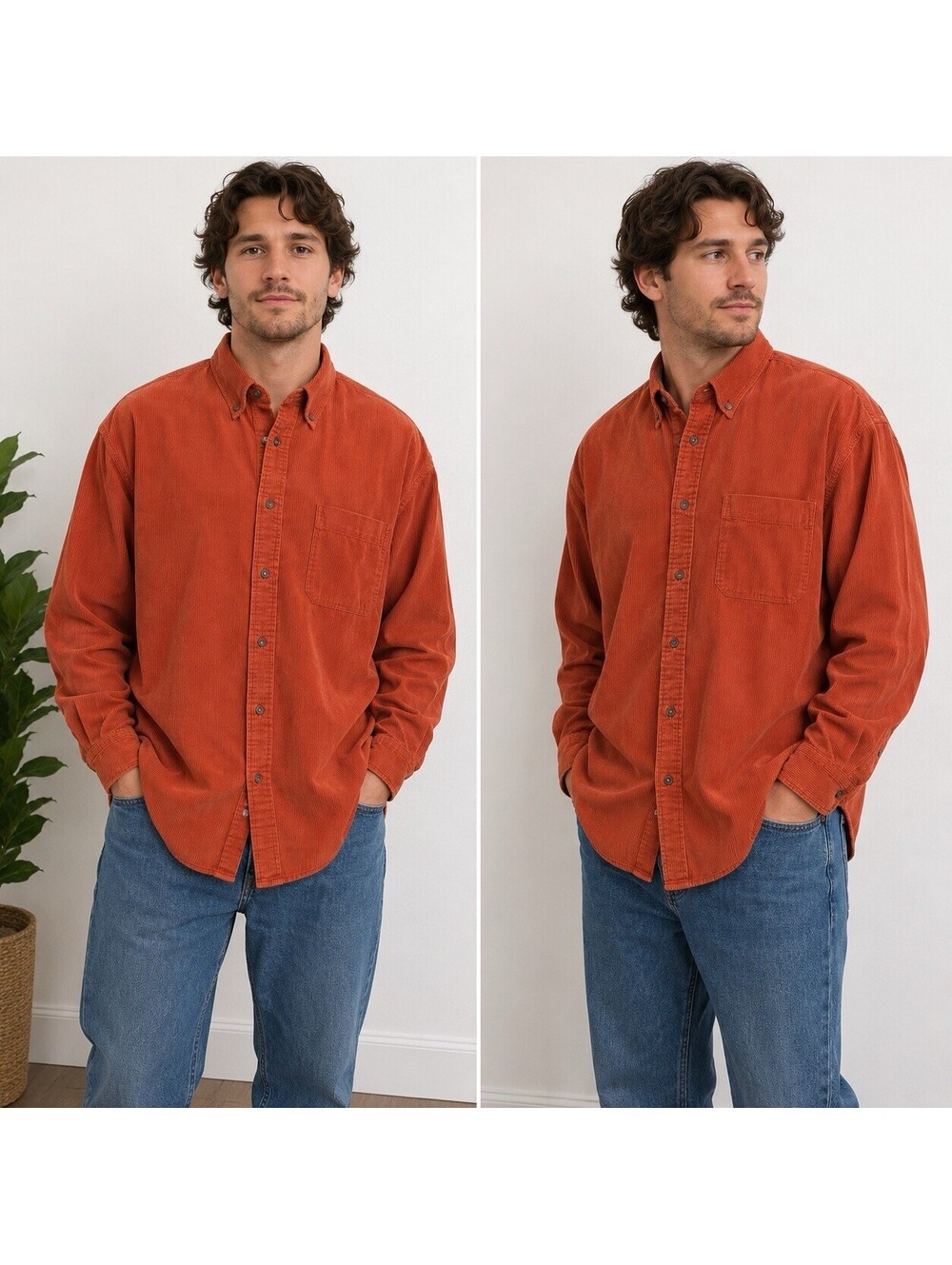 Boca Classics Men’s Corduroy Shirt M Burnt Orange Rust Button Down Vintage Y2K
